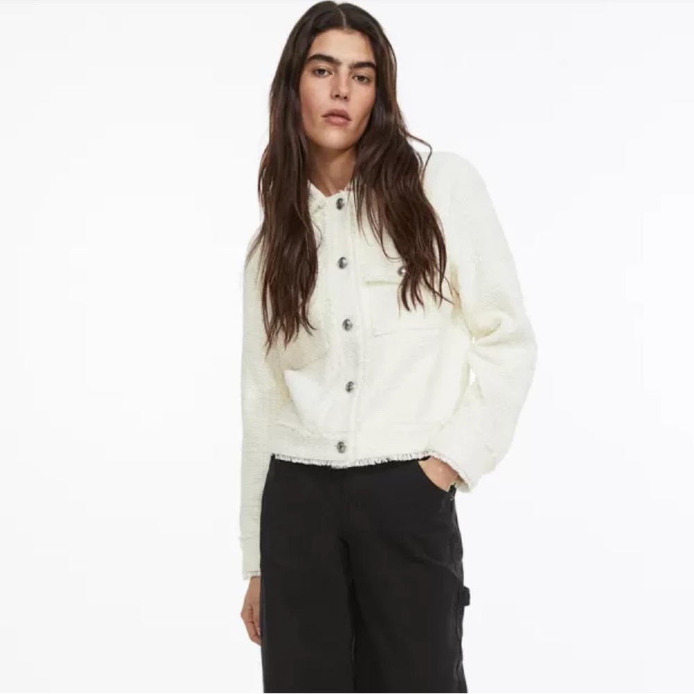 H&M Women Fringe-Trimmed Boucle Jacket